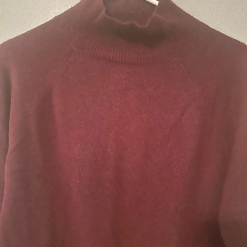 LOFT Red Cowl Turtleneck Sweater with Ribbed Texture - Picture 2 of 6